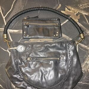 The Sak Black Leather Shoulder Bag and Wallet Set
